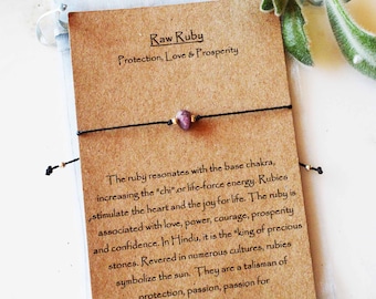 Pulsera de rubí en bruto, piedra natal de julio / Paracord de rubí para hombre y mujer / Signo zodiacal Cáncer Leo / Piedra de rubí en bruto / Joyería de piedra natal natural de EE. UU.