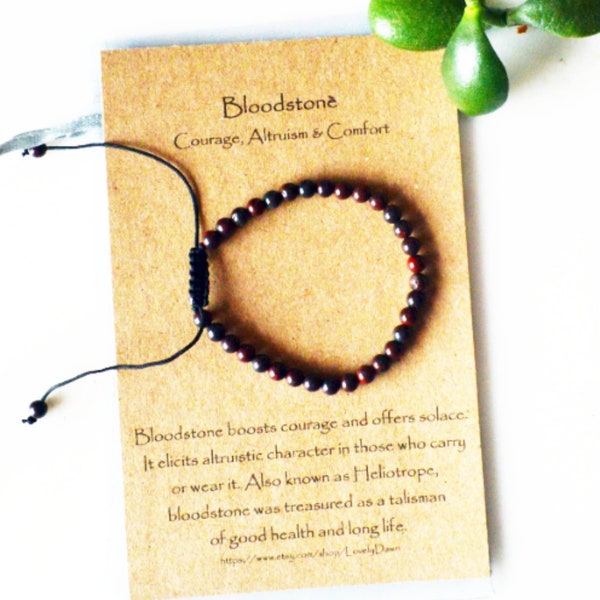 4mm Bloodstone Adjustable Bracelet, Burn Red Bracelet, Dainty Bloodstone Bracelet, Narrow Maroon Bracelet, Adjustable Blood stone