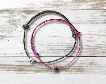 Adjustable Paracord Bracelet or Anklet: Initial Charm, Beach Jewelry