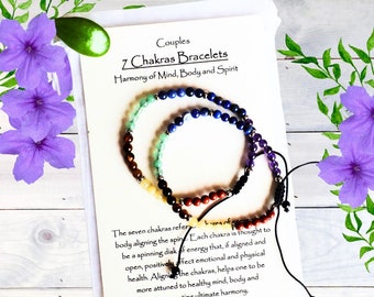 Chakra Beaded Bracelet Set for couples, Symbolic Dating Gift, Spiritual Anniversary Jewelry, Crystal Healing, Dating Gift for Boyfriend, Zen