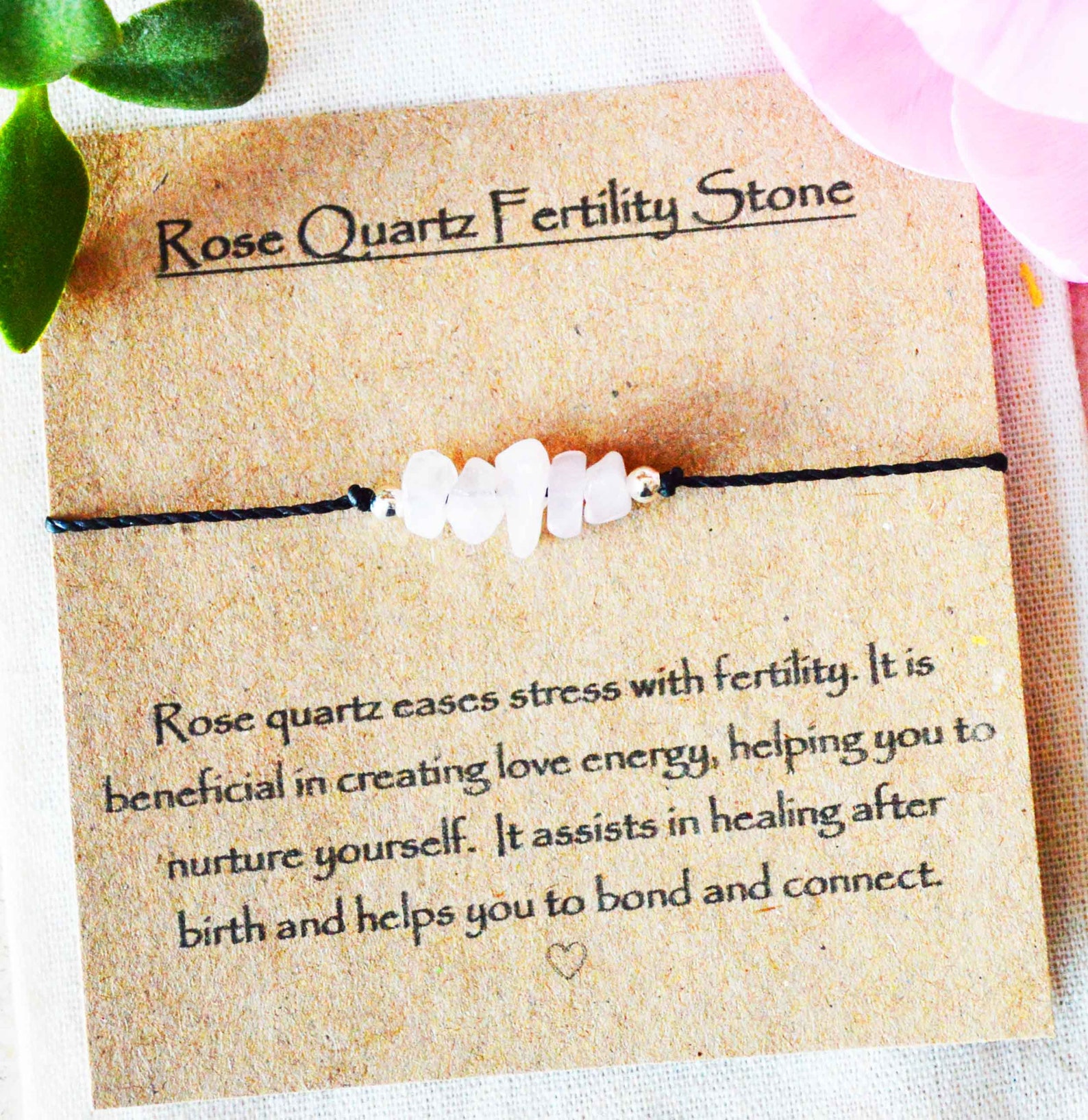 Fertility stone bracelet Rose quartz fertility message card | Etsy