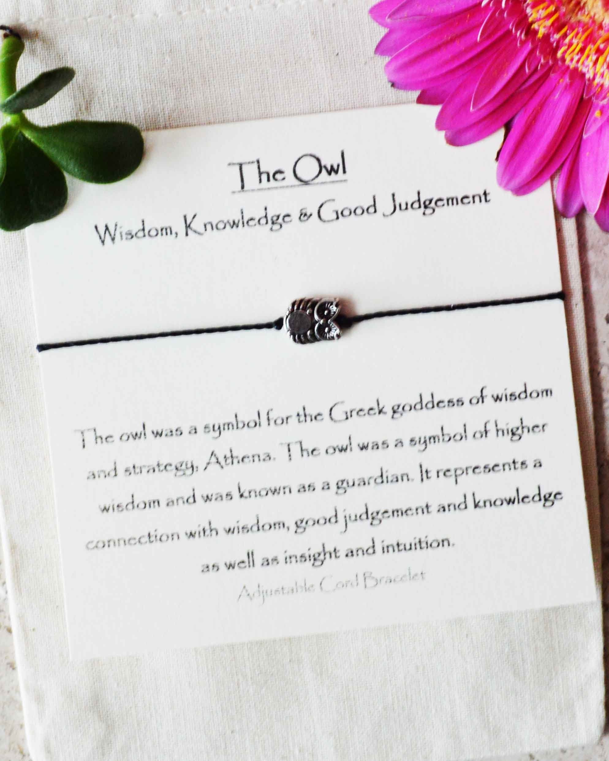 Owl Bracelet for Owl Lovers, Wisdom Symbol Jewelry, Greek Athena Knowledge Gift, String Adjustable B