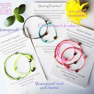 starting school waterproof string bracelet, back to school parent child cord bracelets, starting kindergarten string charm bracelet 35 color