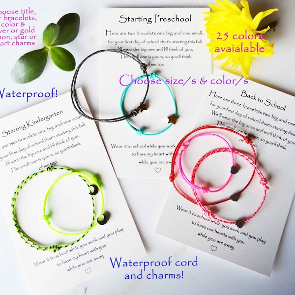 Starting School Bracelets, Back to School Jewelry, Comfort bracelet Set, Starting Kindergarten string bracelet, Preschool Jewelry, Family