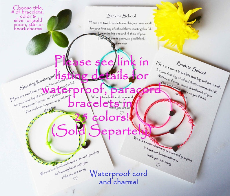 starting school bracelet set, back to school parent and child bracelets, back to school kindergarten, back to school jitters card bracelets image 9