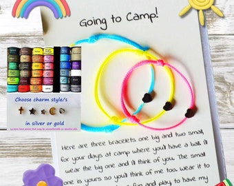 Sleepaway Camp Bracelet Set | Separation Anxiety Comfort Gift for Kids | Overnight Camp Jewelry | Waterproof Camper Bracelet Visiting Day