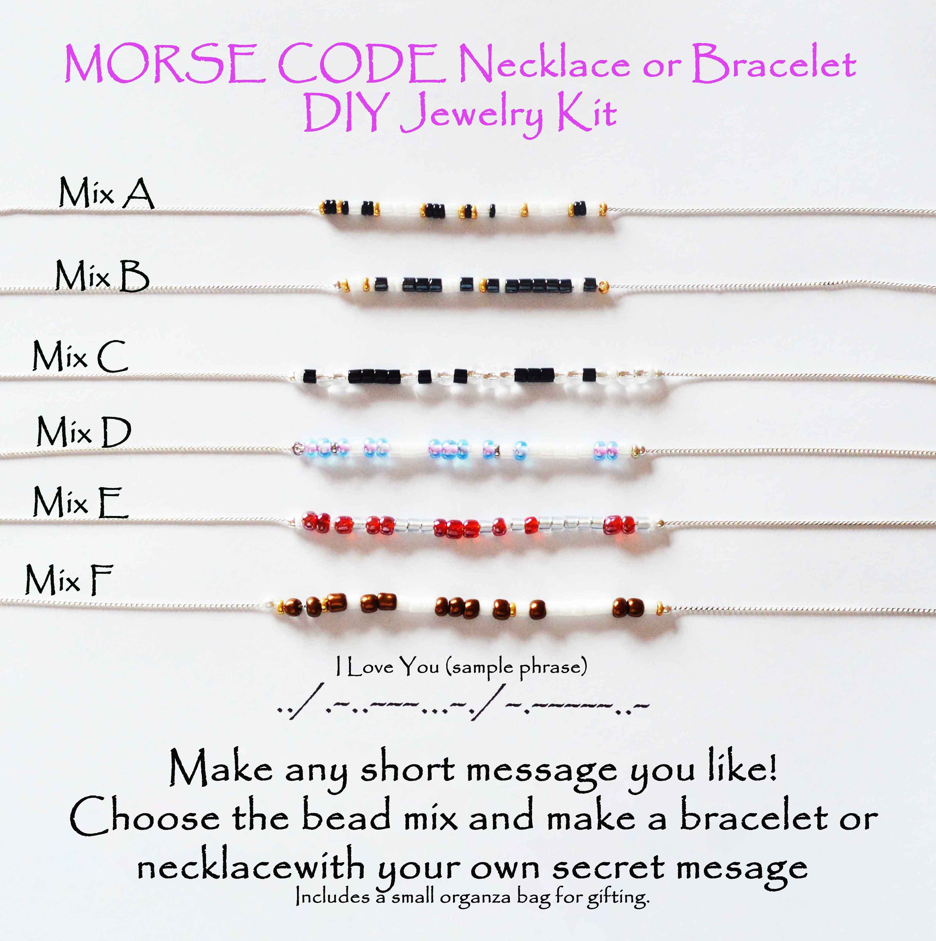 DIY kit morse code necklace, morse code bracelet kit, secret message  bracelet kit, DIY gift, DIY craft kit adults, bracelet or necklace kit