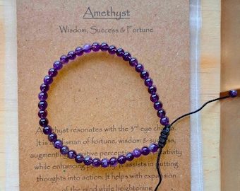 Amethyst Adjustable bracelet, Amethyst String bracelet, Success Bracelet, Wisdom Bracelet, Purple Crystal Bracelet Adjustable, Sobriety Gift