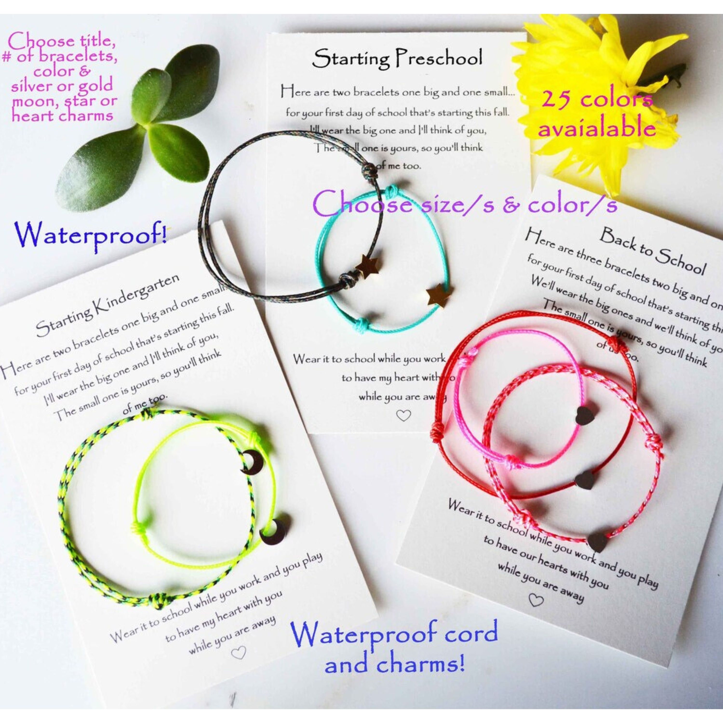 starting school waterproof string bracelet, back to school parent child cord bracelets, starting kindergarten string charm bracelet 35 color