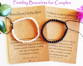Rose Quartz Fertility Bracelet Couple Set | TTC IVF Gift | Matching His Hers Crystal | Black Lava Healing Stone | Trying to Conceive Jewelry