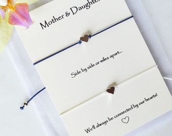 Mother Daughter String Bracelets, Mother's Day Gift Matching Heart Bracelets, Mother Son Daughter Set of 2+ Matching Bracelets, Waterproof