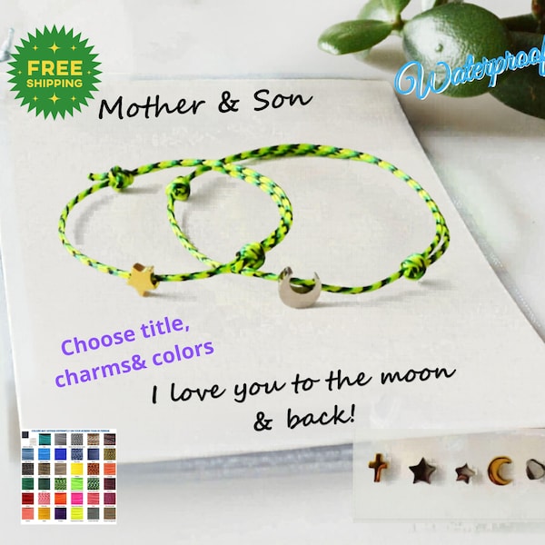 Mother Son bond, I Love You to the Moon and Back | Mom Daughter Distance Gift | Family Connection Jewelry | Paracord Matching Set