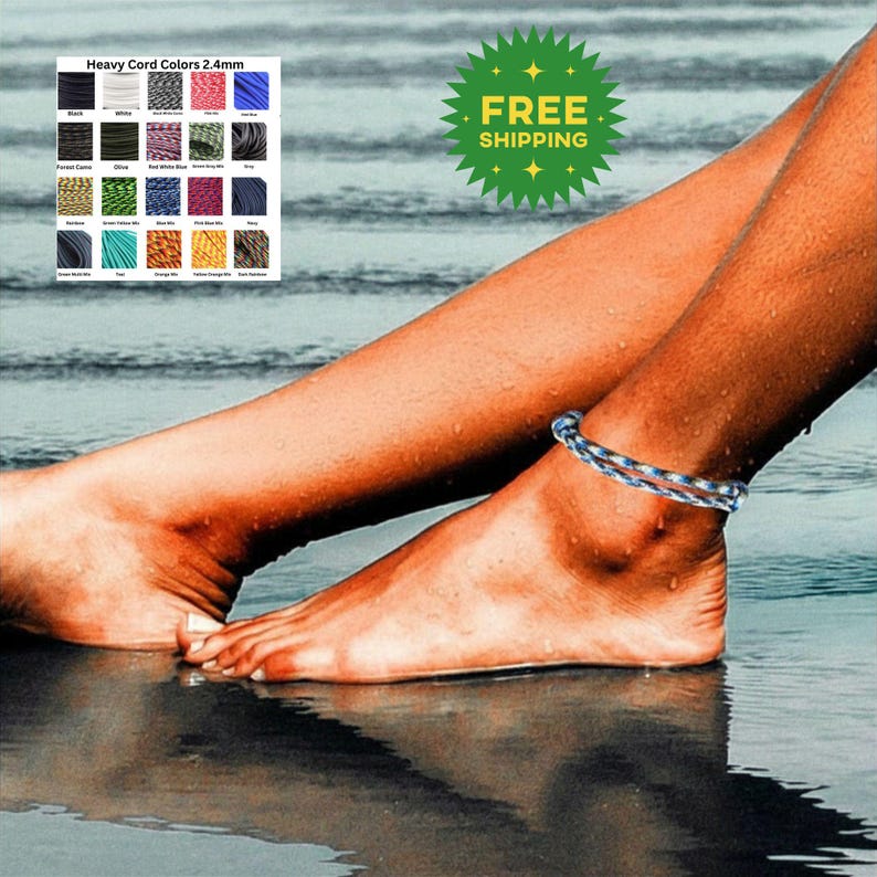 Blue Anklet String Waterproof Paracord Anklet Adjustable, Beach Surf String Ankle Bracelet ...