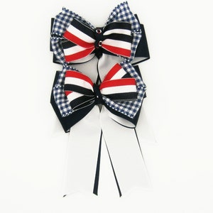 Red, White & Blue Gingham Equestrian Hair Bows, Horse Show Bows, Girls Hair Bow, Bow Hair Clip, Bow Ponytail, Equestrian Hair Clip