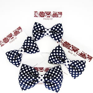 Navy & White Polka Dots Pet Bow Tie or Sailor Bow-4 Sizes Available, Fabric Pet Bow, Dog or Cat, Fits Over The Collar