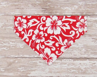 XS Red Hibiscus Floral Pet Bib, Dog or Cat Bandana, Over-The-Collar Bandana, Animal Bandana Scarf