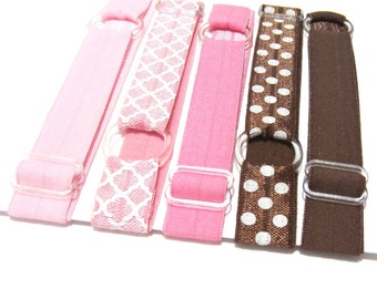 Set of 5 - Pink & Brown, Preppy, Neopolitan Adjustable Elastic Headband, Hair Band, Woman Headband, Sport Headband, Fits Infant to Adult