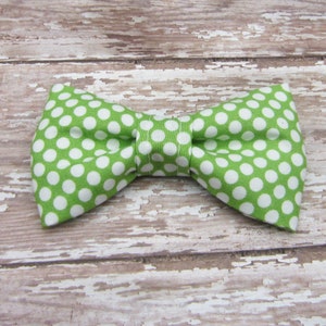 Green & White Polka Dot Pet Bow Tie or Sailor Bow-4 Sizes Available, Fabric Pet Bow, Dog or Cat, Fits Over The Collar