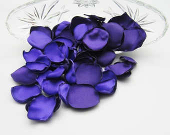 50 Purple Satin Rose Petals, Wedding Decor, Party Decoration, Flower Girl Petals, Reusable Flower Petals