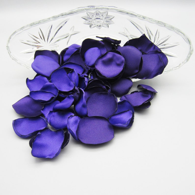 50 Purple Satin Rose Petals, Wedding Decor, Party Decoration, Flower Girl Petals, Reusable Flower Petals image 1