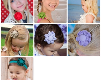 CLEARANCE! Set of 7 Assorted Kanzashi Fabric Flower Hair Clip, Flower Hair Clip, Baby Hair Clip, Alligator Clip, Toddler Hair Clip