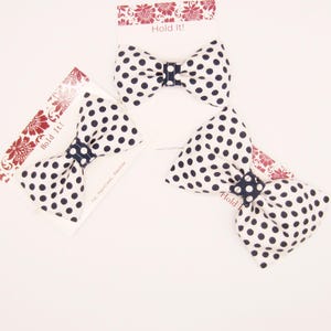 White & Navy Blue Polka Dots Pet Bow Tie or Sailor Bow-4 Sizes Available, Fabric Pet Bow, Dog or Cat, Fits Over The Collar