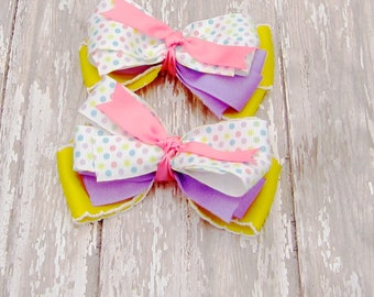 Pastel Polka Dot Hair Bows, Horse Show Bows, Girls Hair Bow, Bow Hair Clip, Equestrian Hair Clip