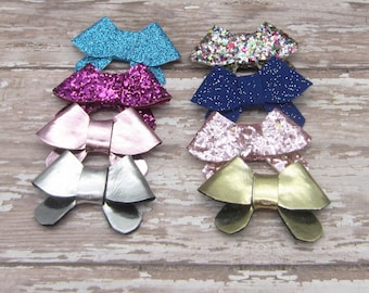 Set of 8 Felt Bows Hair Clip or French Barrette, Small Size, Metallic and Glitter