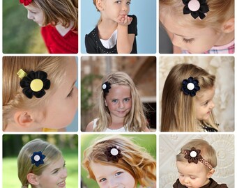 CLEARANCE! Set of 9 Assorted Kanzashi Fabric Flower Hair Clip, Flower Hair Clip, Baby Hair Clip, Alligator Clip, Toddler Hair Clip