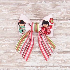 Pink Babies Pet Bow Tie or Sailor Bow-4 Sizes Available, Snowflake Fabric Pet Bow, Dog or Cat, Fits Over The Collar