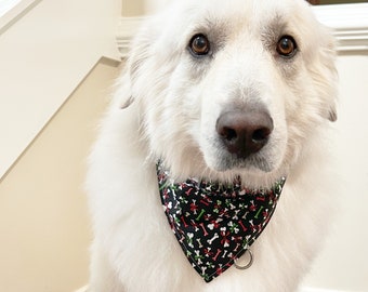 Black White Dog Bones, Red Pet Bandana, 4 Sizes Available, Pet Bib, Dog or Cat Bandana, Over-The-Collar Bandana, Bandana Scarf, Pet Bib