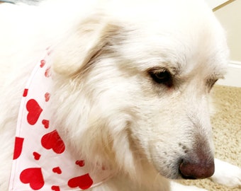 Valentine's Day Pet Bandana, Red Heart, 4 Sizes Available, Pet Bib, Dog or Cat Bandana, Over-The-Collar Bandana, Animal Bandana Scarf