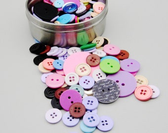 200 Assorted Buttons in Assorted Colors and Sizes, Glitter, Pink, Green, Purple, Blue, Black