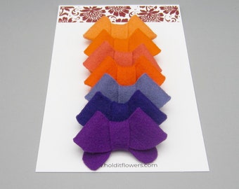 Set of 7 Felt Bows Hair Clip or French Barrette, Small Size, Purple and Orange