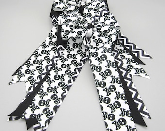 Black Chevron & Skulls Equestrian Hair Bows, Horse Show Bows, Girls Hair Bow, Bow Hair Clip, Bow Ponytail, Equestrian Hair Clip