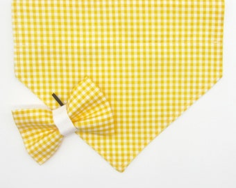 Yellow & White Gingham Pet Bandana or Bow Tie, 4 Sizes Available, Pet Bib, Dog or Cat Bandana, Over-The-Collar Bandana, Animal Bandana Scarf