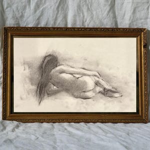 Original Unframed Female Charcoal Drawing - Anatomy Original Charcoal Drawing - Minimalist Charcoal Drawing - Anatomy Sketch - Kitchen Art