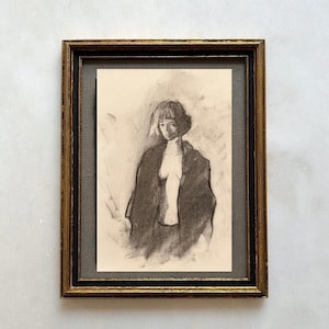 Original Unframed Female Charcoal Drawing - Anatomy Original Charcoal Drawing - Minimalist Charcoal Drawing - Anatomy Sketch - Kitchen Art