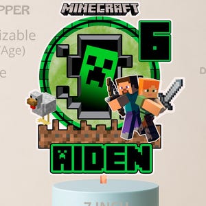 Printable Minecra cake topper, Mine C cake topper, block game , Video Game cake topper. Birthday Boy. Block world Digital Download
