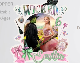 Adorno para tarta Wicked: Fiesta de cumpleaños verde y rosa