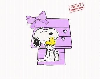 Pink Puppy Clipart: Peanuts Hug, PNG (Instant Download)
