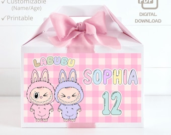 Personalized Monster Labu Party Labels: Custom Gable Box Stickers (PDF File)