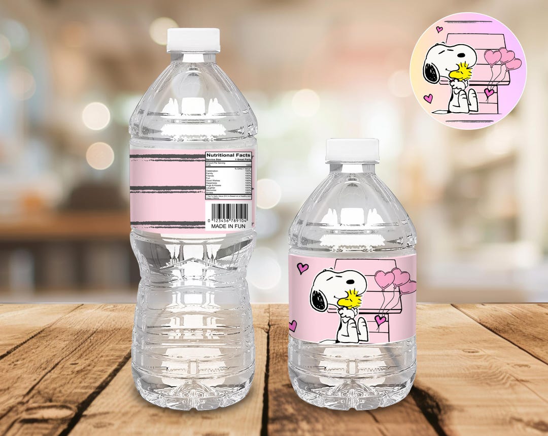 Pink Snoopy Water Bottle Labels | Snoopy Round Stickers (instant ...
