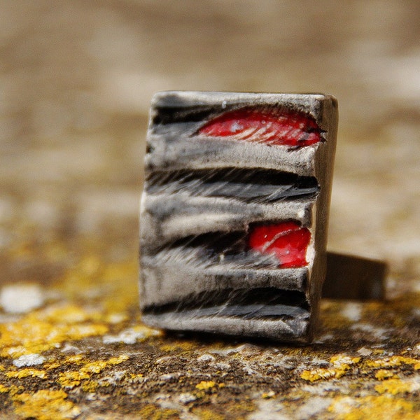 Dark and edgy stoneware handmade adjustable ring