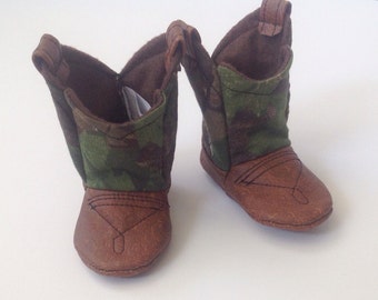 Camo Baby Cowboy Boots | Cowgirl Boots | Hunting Baby | Faux Leather Boots | Newborn size up to 24 Months