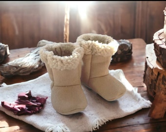 Light Tan Faux Suede & Sherpa Winter Baby Boots