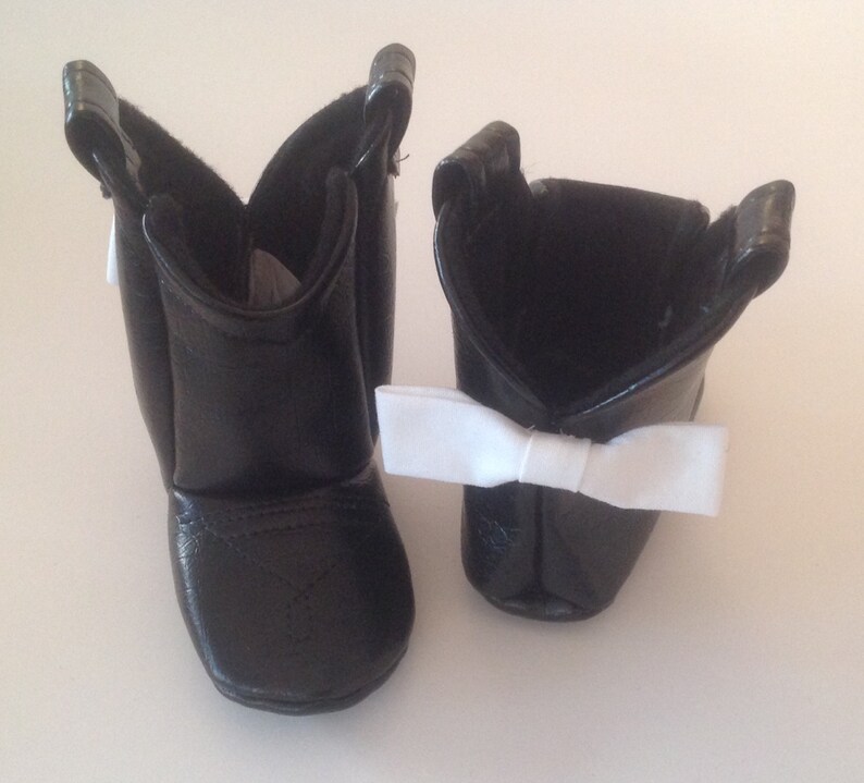 Black Leather Baby Cowboy Boots with White Bows 69 Month Etsy