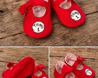 Red Baby Girl Shoes with Bows | Thing 1 | Newborn size up to 24 Months