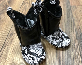 White Snake Skin Print Baby Cowboy Boots | Cowgirl Boots | Faux Leather Boots | Newborn up to 24 Month Sizes