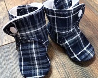 Blue Plaid Baby Boots | 3-6 Month | READY TO SHIP